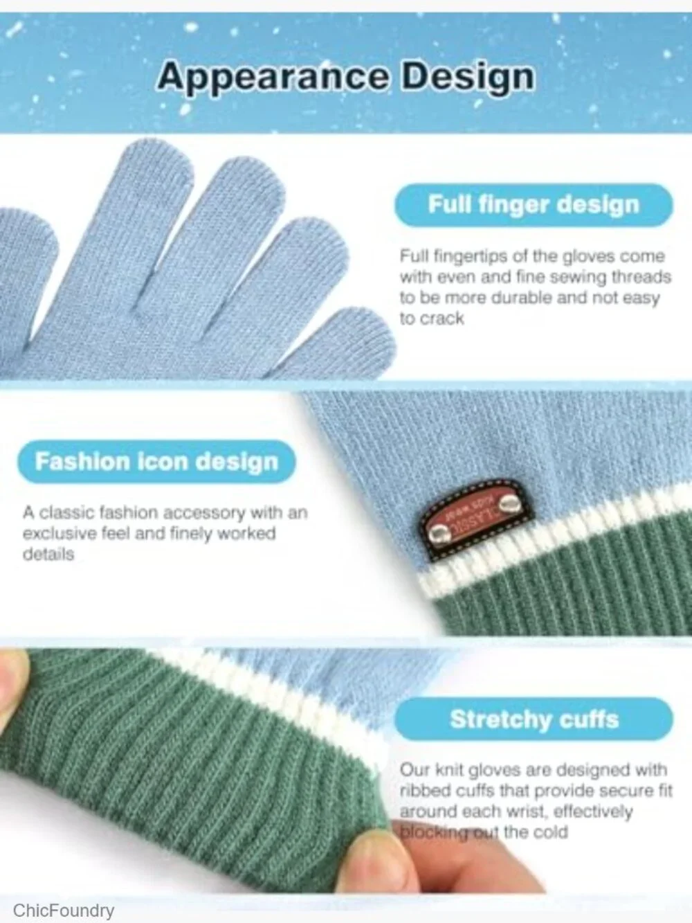 6 Pairs Knitted Wool Gloves for Kids Full Fingers Stretchy Winter Mittens